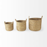 Mercana Sivan 19.7L x 19.7W x 23.6H (Set of 3) Light Brown Water Hyacinth Round Basket W/ Handles
