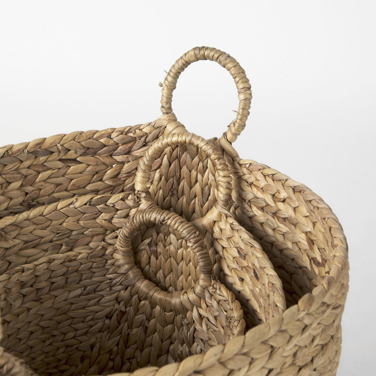Mercana Sivan 19.7L x 19.7W x 23.6H (Set of 3) Light Brown Water Hyacinth Round Basket W/ Handles