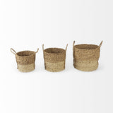 Mercana Morocco 15.7L x 15.7 (Set of 3) Brown Two Tone Water Hyacinth and Cornhusk Round Basket W/ Handles