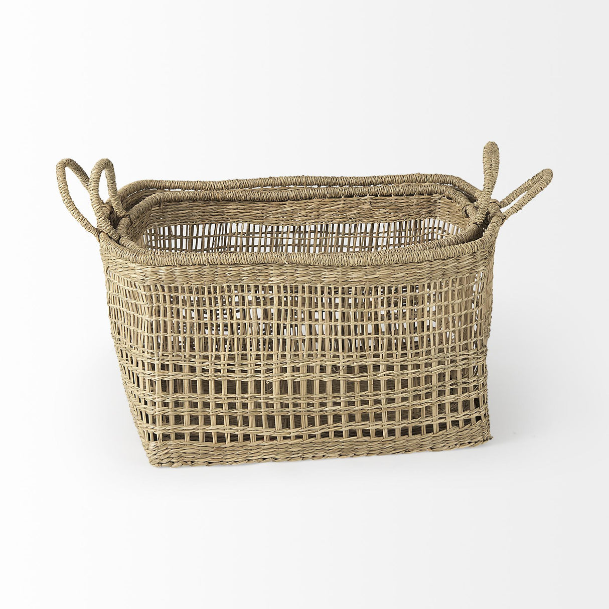 Mercana Bellisa 18.5L x 14.6W x 11.0H (Set of 2) Medium Brown Seagrass Rectangular Basket W/ Handles