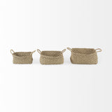 Mercana Emra 17.3L x 11.8W x 7.9H (Set of 3) Light Brown Seagrass Rectangular Basket W/ Handles