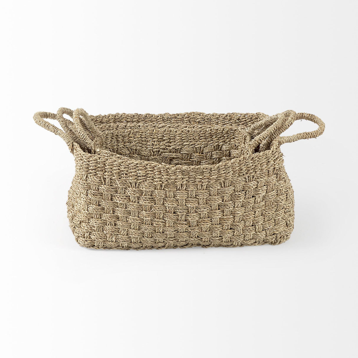 Mercana Emra 17.3L x 11.8W x 7.9H (Set of 3) Light Brown Seagrass Rectangular Basket W/ Handles