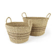 Mercana Vance 17.7L x 17.7W x 11.8H Light Brown Palm Leaf and Seagrass Round Basket W/ Handles