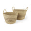 Mercana Vance 17.7L x 17.7W x 11.8H Light Brown Palm Leaf and Seagrass Round Basket W/ Handles