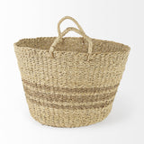 Mercana Vance 17.7L x 17.7W x 11.8H Light Brown Palm Leaf and Seagrass Round Basket W/ Handles