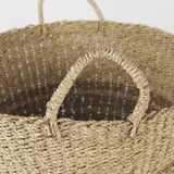 Mercana Vance 17.7L x 17.7W x 11.8H Light Brown Palm Leaf and Seagrass Round Basket W/ Handles