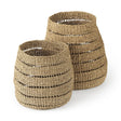 Mercana Hayes 17.7L x 17.7W x 11.8H (Set of 2) Medium Brown Seagrass Round Basket with Stripe Pattern