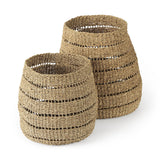Mercana Hayes 17.7L x 17.7W x 11.8H (Set of 2) Medium Brown Seagrass Round Basket with Stripe Pattern