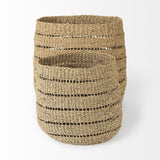 Mercana Hayes 17.7L x 17.7W x 11.8H (Set of 2) Medium Brown Seagrass Round Basket with Stripe Pattern