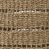 Mercana Hayes 17.7L x 17.7W x 11.8H (Set of 2) Medium Brown Seagrass Round Basket with Stripe Pattern