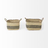 Mercana Emma 17.3L x 13.0W x 11.0H (Set of 2) Light Brown Seagrass Rectangular Basket W/ Black Stripes