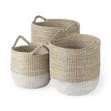 Mercana Maddie 13.8L x 13.8W X 15.0H (Set of 3) Light Brown W/White Dipped Seagrass Round Basket W/ Handles