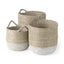 Mercana Maddie 13.8L x 13.8W X 15.0H (Set of 3) Light Brown W/White Dipped Seagrass Round Basket W/ Handles