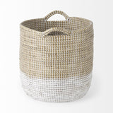 Mercana Maddie 13.8L x 13.8W X 15.0H (Set of 3) Light Brown W/White Dipped Seagrass Round Basket W/ Handles