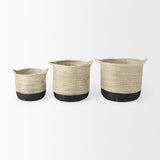 Mercana Maddie 13.8L x 13.8W X 15.0H (Set of 3) Light Brown W/Black Dipped Seagrass Round Basket W/ Handle