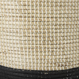 Mercana Maddie 13.8L x 13.8W X 15.0H (Set of 3) Light Brown W/Black Dipped Seagrass Round Basket W/ Handle