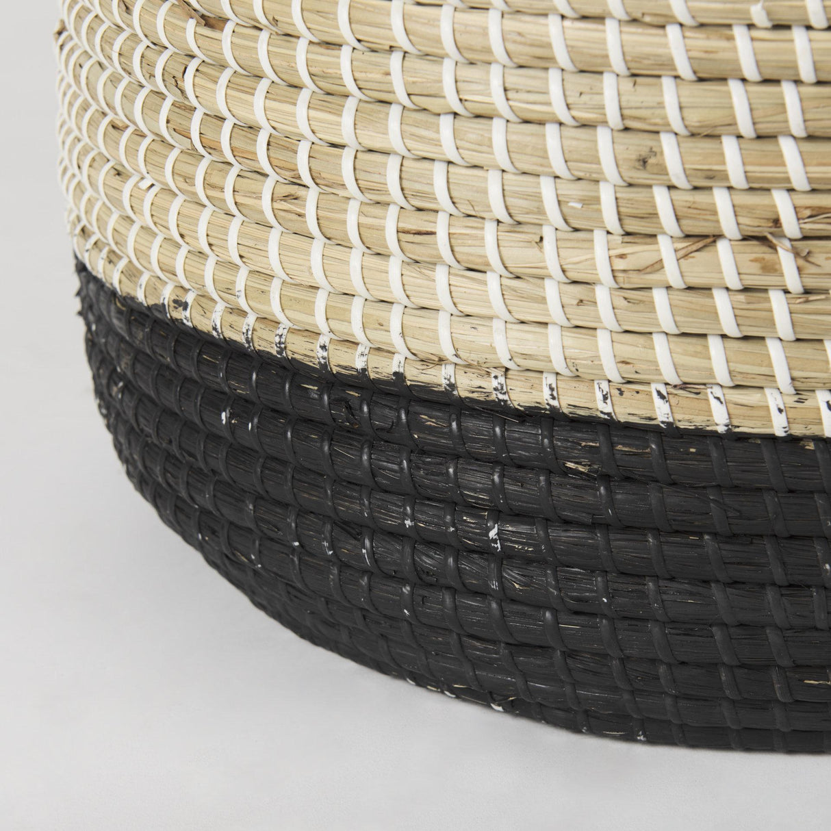 Mercana Maddie 13.8L x 13.8W X 15.0H (Set of 3) Light Brown W/Black Dipped Seagrass Round Basket W/ Handle