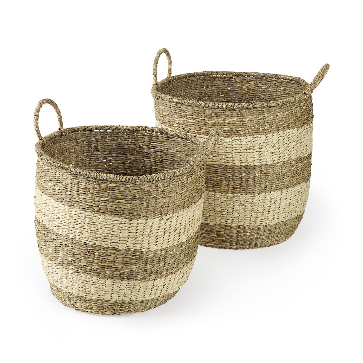 Mercana Bradley 18.1L x 18.1W x 16.0H (Set of 2) Light Brown W/Striped Seagrass Basket W/ Handles