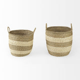 Mercana Bradley 18.1L x 18.1W x 16.0H (Set of 2) Light Brown W/Striped Seagrass Basket W/ Handles