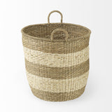 Mercana Bradley 18.1L x 18.1W x 16.0H (Set of 2) Light Brown W/Striped Seagrass Basket W/ Handles