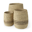 Mercana Sivannah 19.7L x 19.7W x 23.6H (Set of 3) Light Brown and Medium Brown Striped Seagrass Round Basket