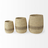 Mercana Sivannah 19.7L x 19.7W x 23.6H (Set of 3) Light Brown and Medium Brown Striped Seagrass Round Basket