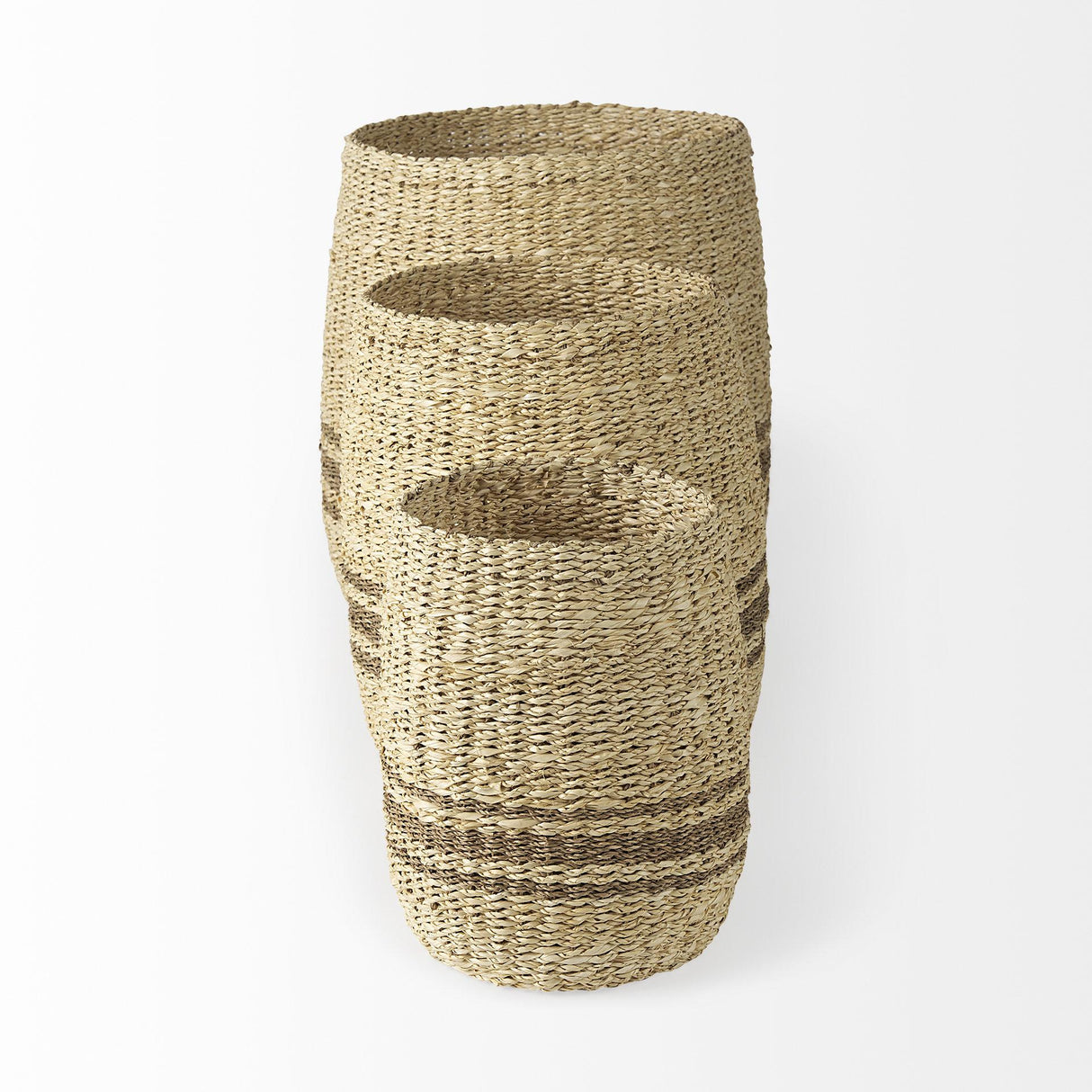 Mercana Sivannah 19.7L x 19.7W x 23.6H (Set of 3) Light Brown and Medium Brown Striped Seagrass Round Basket