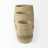 Mercana Sivannah 19.7L x 19.7W x 23.6H (Set of 3) Light Brown and Medium Brown Striped Seagrass Round Basket