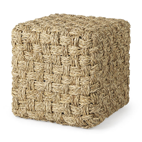 Mercana Adele 17.7L x 17.7W x 17.7H Medium Brown Seagrass Woven Square Pouf