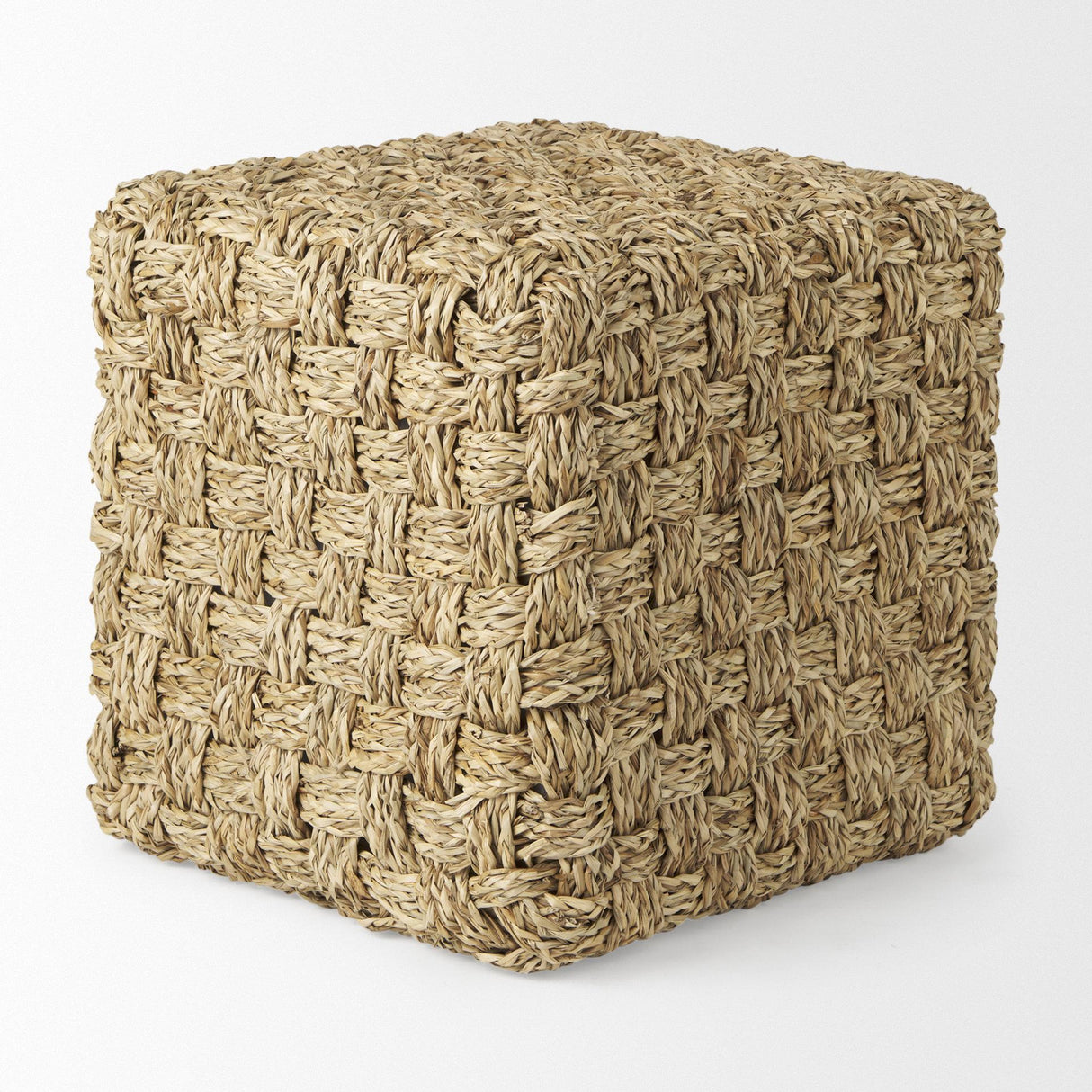 Mercana Adele 17.7L x 17.7W x 17.7H Medium Brown Seagrass Woven Square Pouf