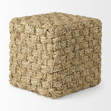 Mercana Adele 17.7L x 17.7W x 17.7H Medium Brown Seagrass Woven Square Pouf