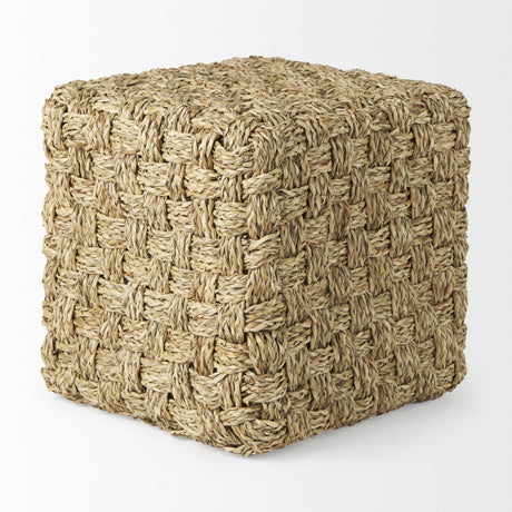 Mercana Adele 17.7L x 17.7W x 17.7H Medium Brown Seagrass Woven Square Pouf