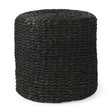 Mercana Dina 17.7L x 17.7W x 17.7H Black Cornhusk and Water Hyacinth Round Pouf