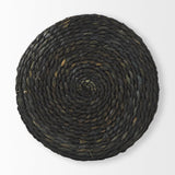 Mercana Dina 17.7L x 17.7W x 17.7H Black Cornhusk and Water Hyacinth Round Pouf