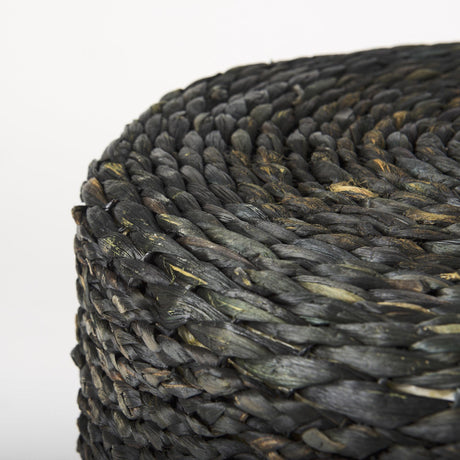 Mercana Dina 17.7L x 17.7W x 17.7H Black Cornhusk and Water Hyacinth Round Pouf