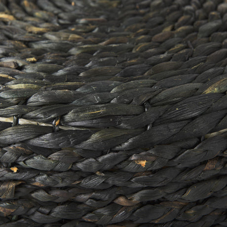 Mercana Dina 17.7L x 17.7W x 17.7H Black Cornhusk and Water Hyacinth Round Pouf