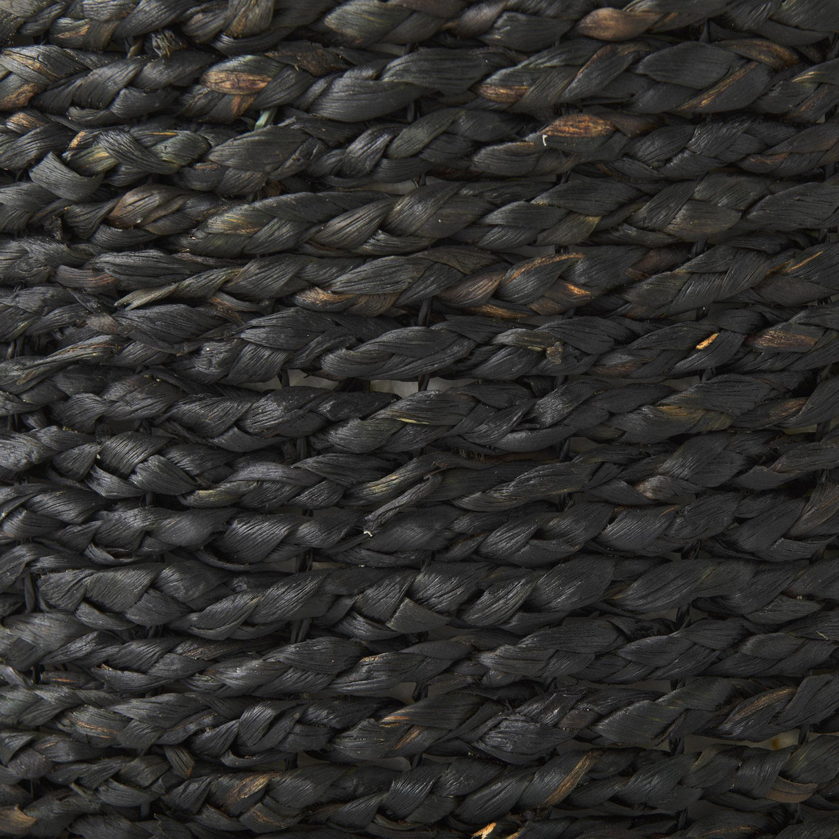 Mercana Dina 17.7L x 17.7W x 17.7H Black Cornhusk and Water Hyacinth Round Pouf