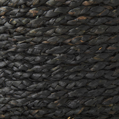 Mercana Dina 17.7L x 17.7W x 17.7H Black Cornhusk and Water Hyacinth Round Pouf