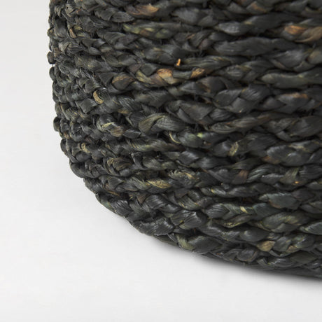Mercana Dina 17.7L x 17.7W x 17.7H Black Cornhusk and Water Hyacinth Round Pouf