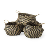 Mercana Gaia 17.7L x 17.7W x 20.5H Set of 3 Light and Dark Brown Cross Patterend Belly Seagrass Basket