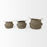 Mercana Gaia 17.7L x 17.7W x 20.5H Set of 3 Light and Dark Brown Cross Patterend Belly Seagrass Basket