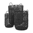 Mercana Lola 19.7L x 19.7W x 23.6 Set of 3 Black Water Hyacinth Zig Zag Weave Round Basket W/ Handles