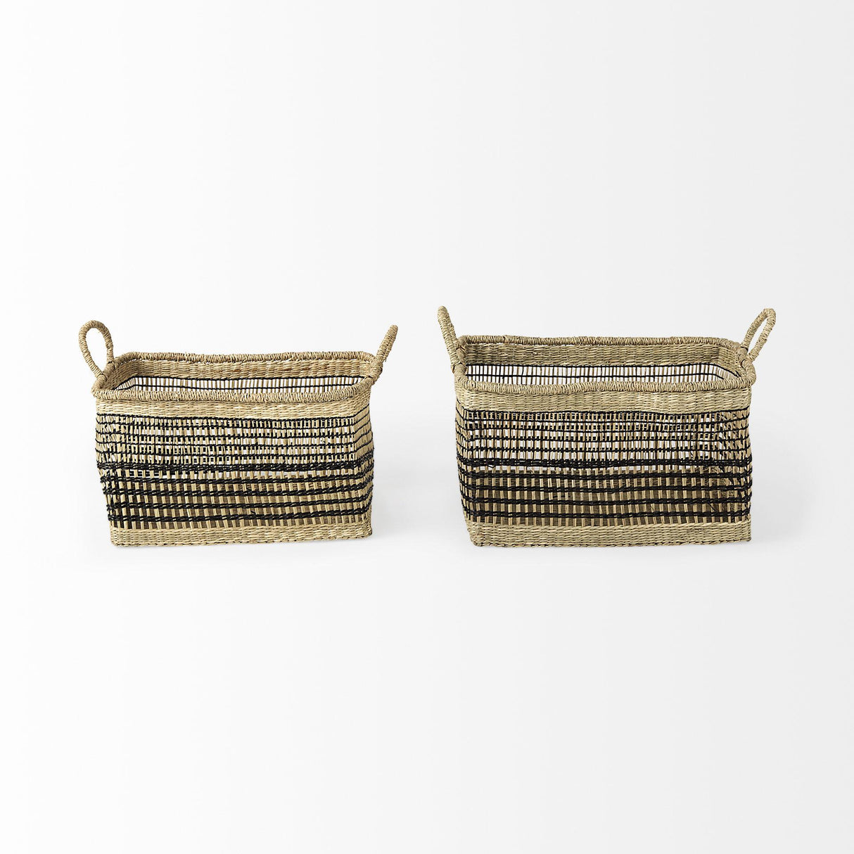 Mercana Nia 18.5L x 13.4W x 14.6H Set of 2 Light Brown Seagrass Rectangular Basket with Handles