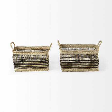 Mercana Nia 18.5L x 13.4W x 14.6H Set of 2 Light Brown Seagrass Rectangular Basket with Handles