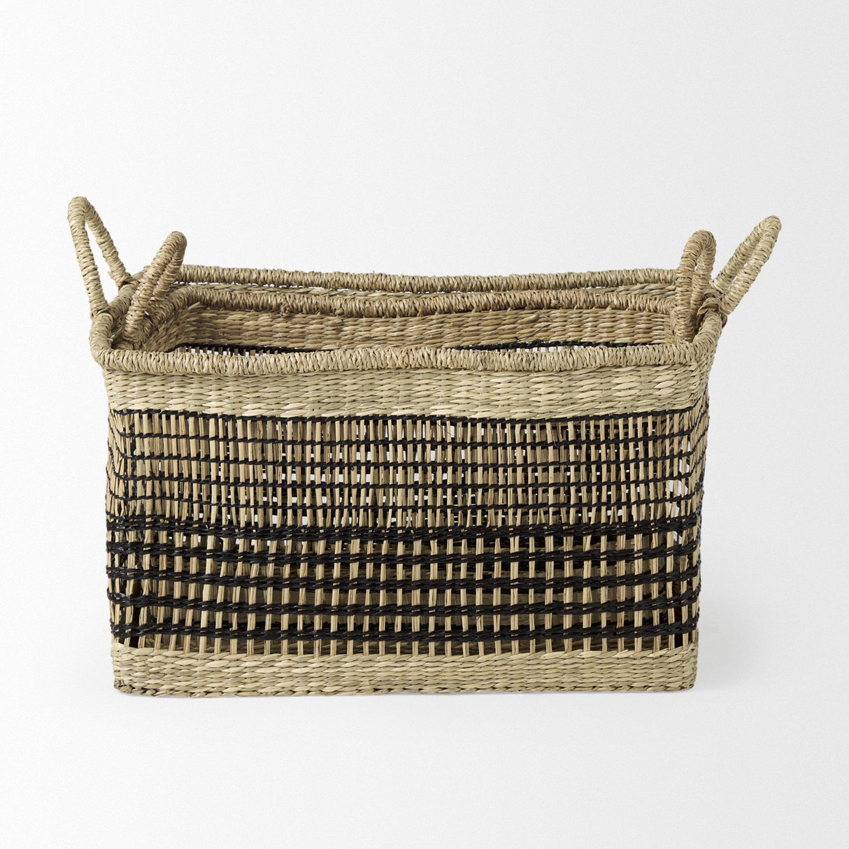 Mercana Nia 18.5L x 13.4W x 14.6H Set of 2 Light Brown Seagrass Rectangular Basket with Handles