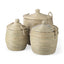 Mercana Olivia 15.7L x 15.7W x 17.3H Set of 3 Beige Seagrass Basket W/Lid and Handles
