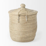 Mercana Olivia 15.7L x 15.7W x 17.3H Set of 3 Beige Seagrass Basket W/Lid and Handles