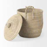 Mercana Olivia 15.7L x 15.7W x 17.3H Set of 3 Beige Seagrass Basket W/Lid and Handles