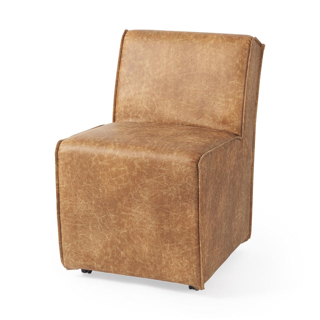 Mercana Damon 19.8L x 26.3W x 31.8H Cognac Brown Faux Leather Dining Chair