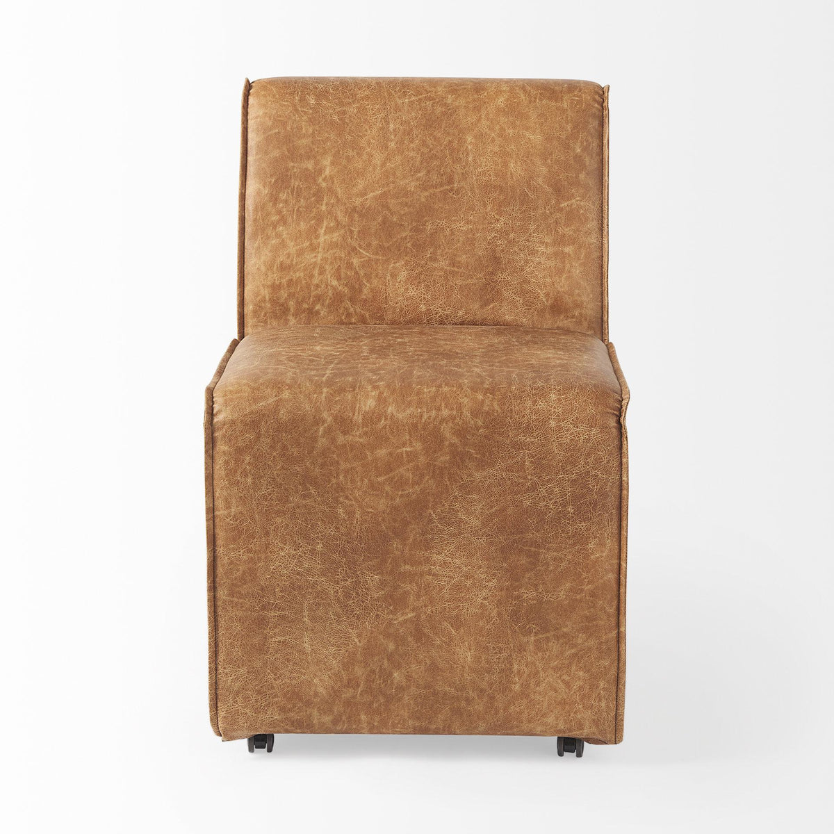 Mercana Damon 19.8L x 26.3W x 31.8H Cognac Brown Faux Leather Dining Chair